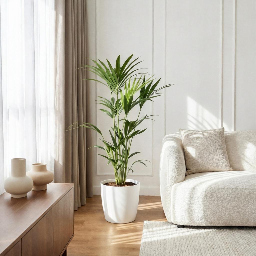 Green boutiQ - Zimmerpflanze - Howea Forsteriana - Kentia-Palme - Wenig Pflege - Grün - 1 Pflanze - mit Korb - Topf 19cm - Höhe 80-85cm