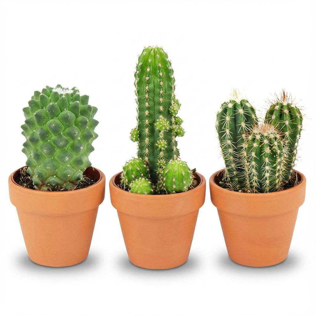 Mini-Kakteen-Mix – 3 Stück – Ø 8,1 cm – Höhe: 5-10 cm – Terrakotta-Töpfe