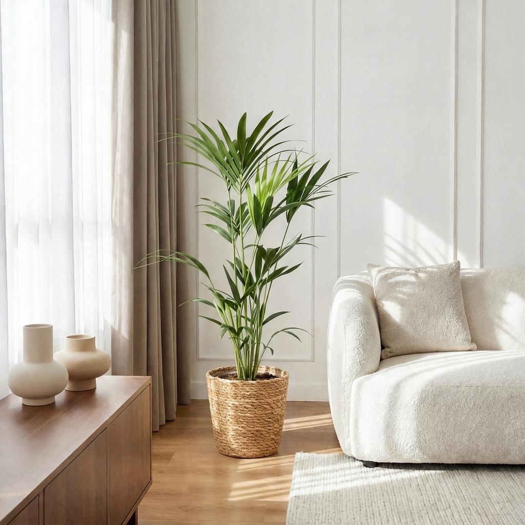 Green boutiQ - Zimmerpflanze - Howea Forsteriana - Kentia-Palme - Wenig Pflege - Grün - 1 Pflanze - mit Korb - Topf 19cm - Höhe 80-85cm